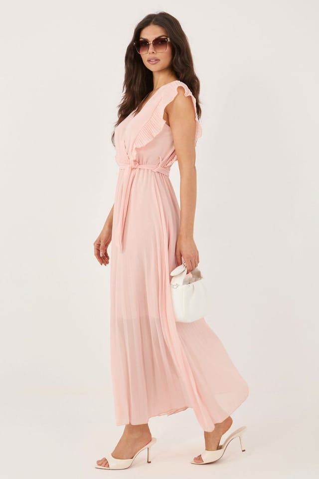 Love Lace Love Lace Women's Flared Midi Wrap Tie Waist Dress with Ruffles in Pink - 2