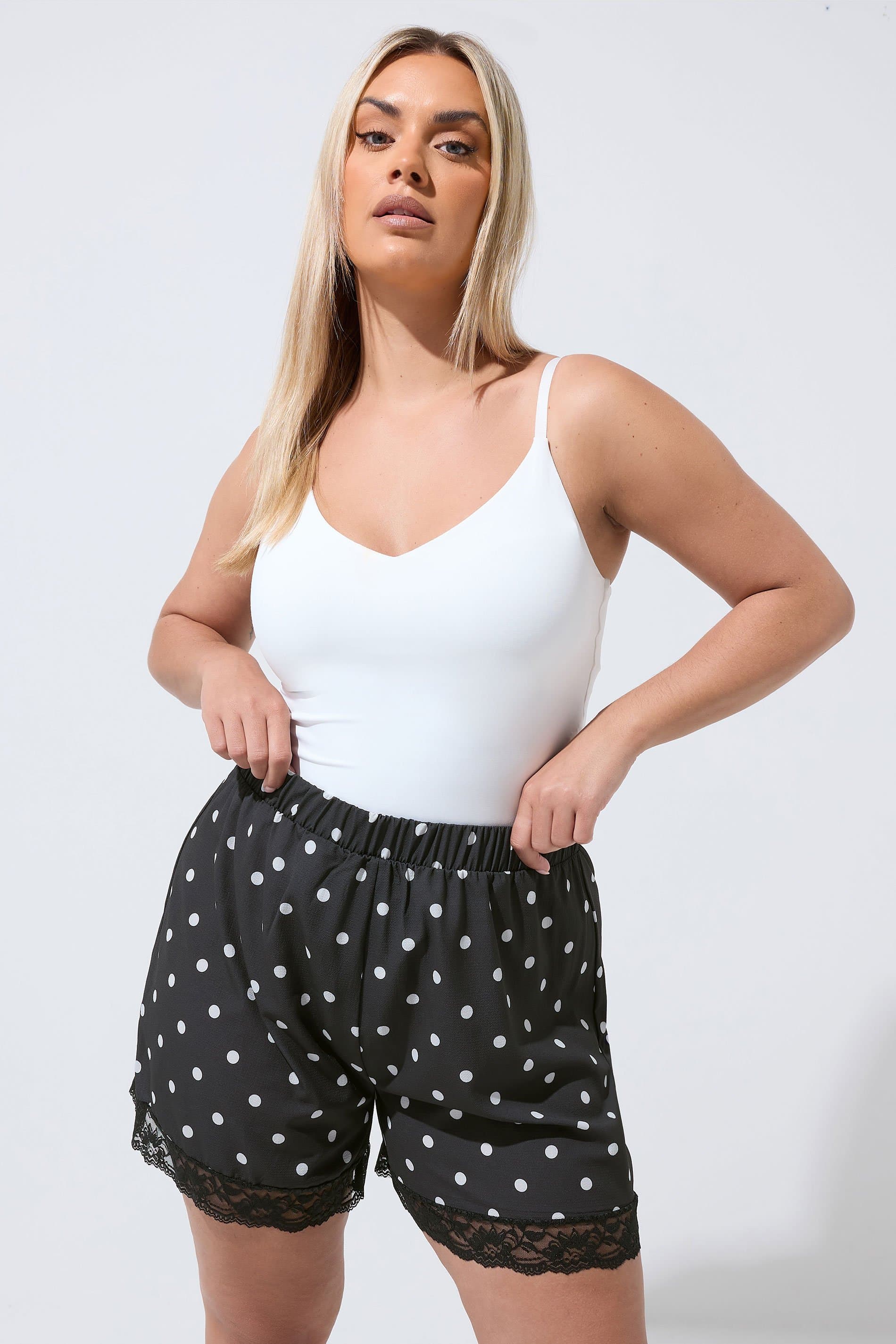Limited Collection Plus Size Black Polka Dot Lace Trim Shorts