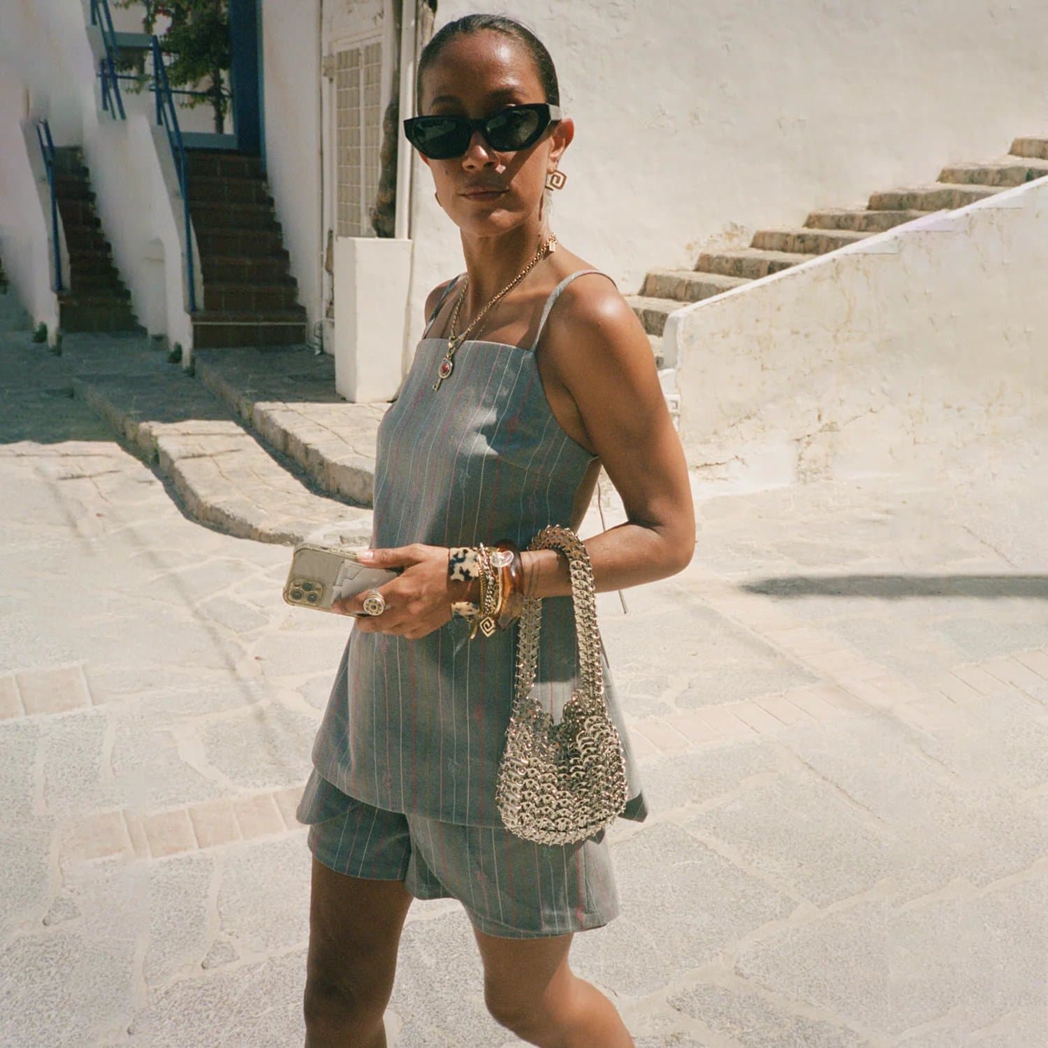 Never Fully Dressed Grey Love Pinstripe Backless Top