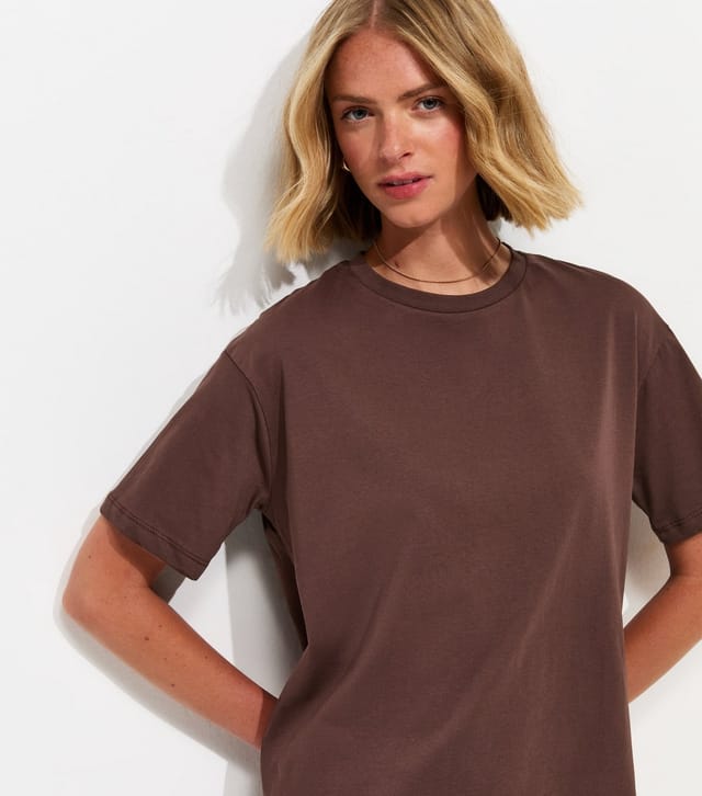 New Look Women's Dark Brown Lace Hem Trim Mini T-Shirt Dress New Look - 2