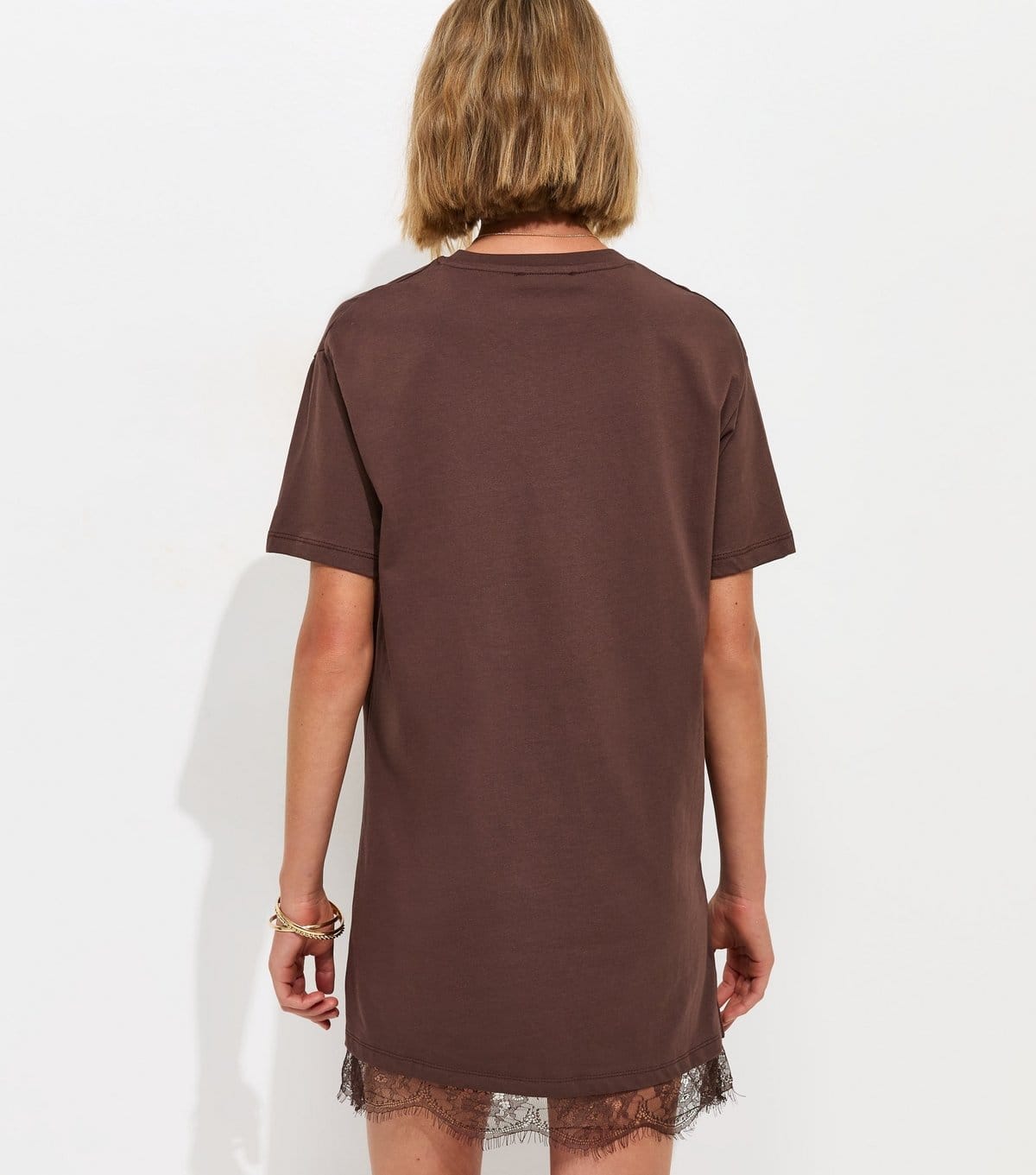 New Look Women's Dark Brown Lace Hem Trim Mini T-Shirt Dress New Look - 4