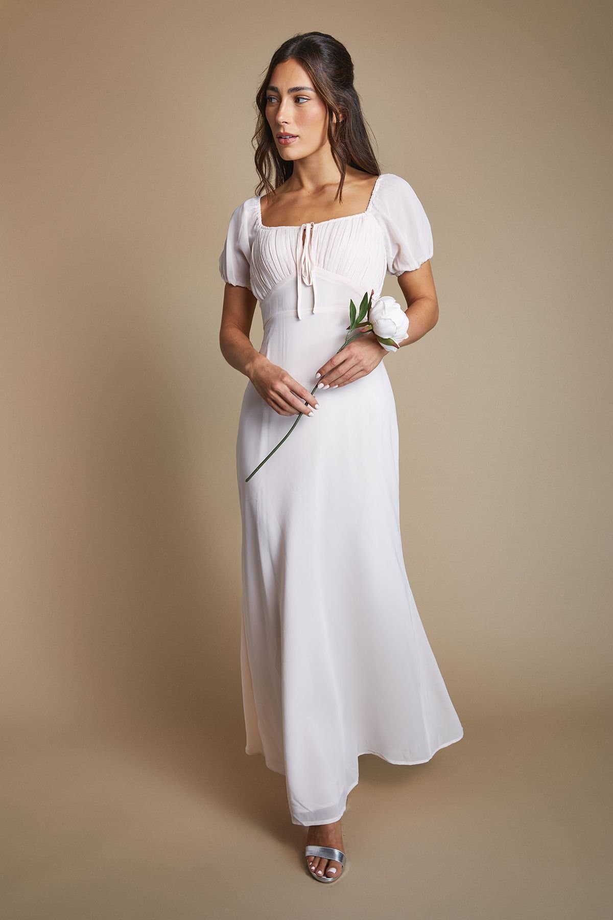 Oasis Oasis Women's Rose Angel Sleeve Wrap Bodice Chiffon Bridesmaid Maxi Dress