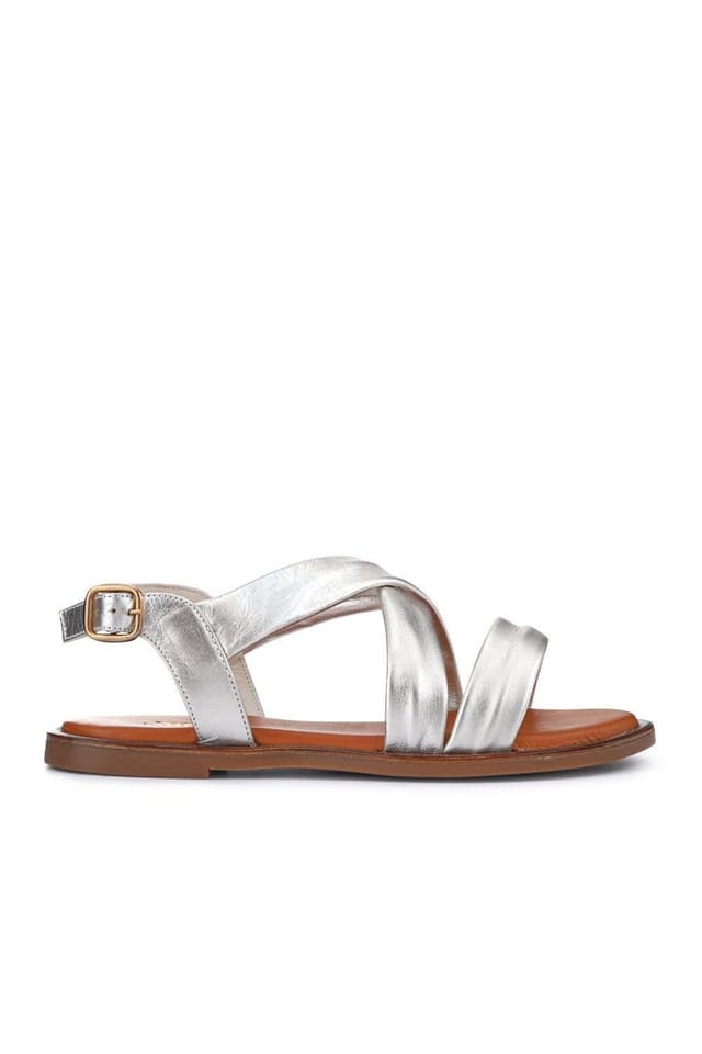 Jones Bootmaker Jones Bootmaker Women's Haliwide Leather Wide-Fitting Sandals in Metallic Silver - 2