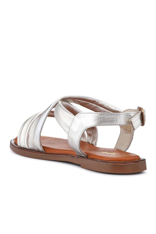 Jones Bootmaker Jones Bootmaker Women's Haliwide Leather Wide-Fitting Sandals in Metallic Silver - 3