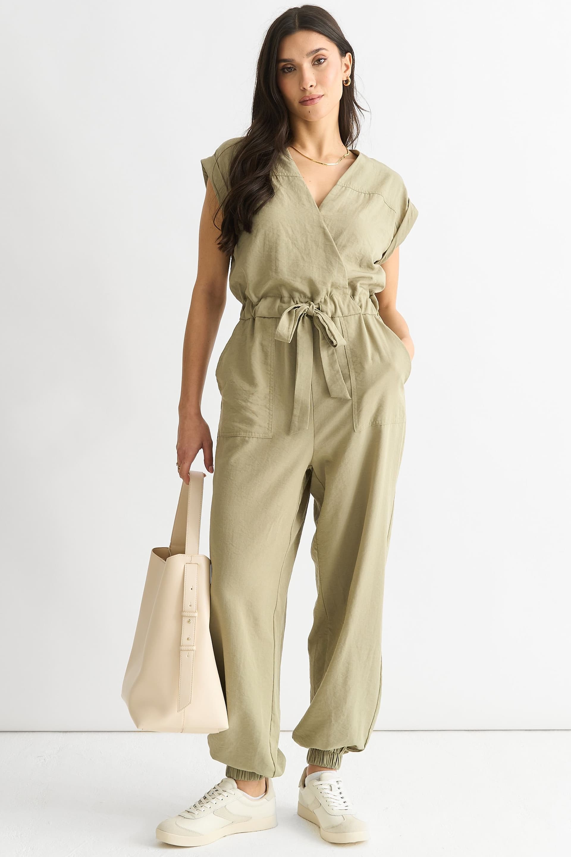Gini London Gini London Women's Sage Green Wrap Belted Utility Jumpsuit