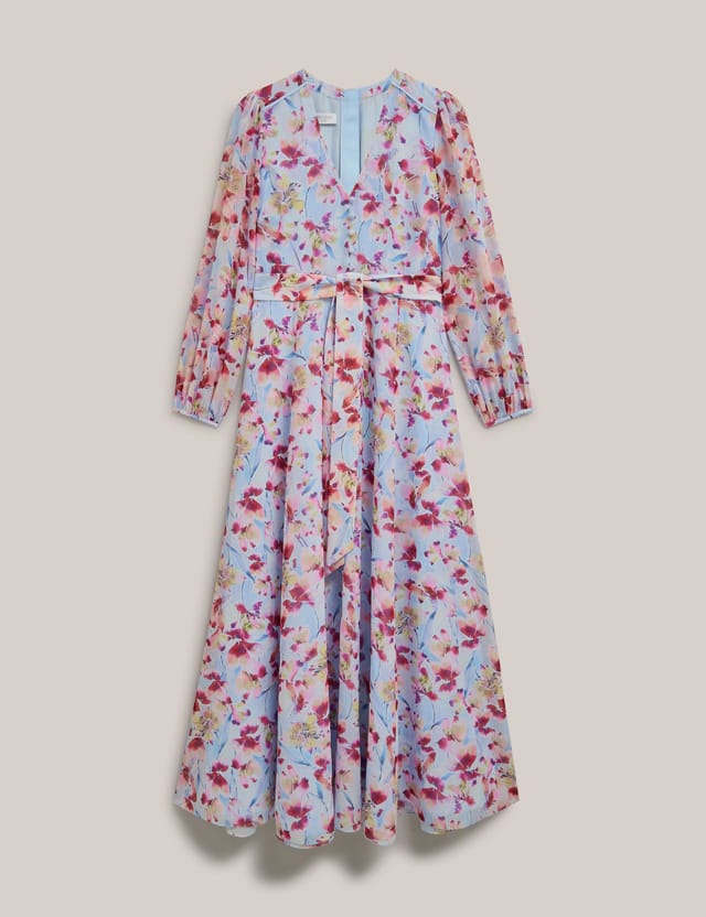 Hobbs London Hobbs London Women's Thea V-Neck Long Sleeve Maxi Dress in Baby Blue - 2