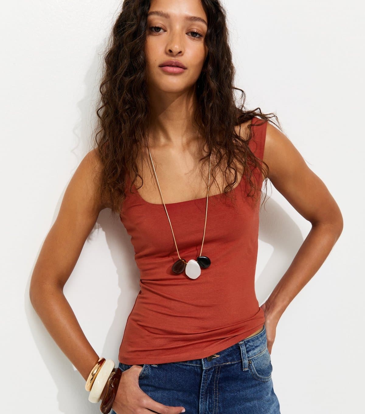 New Look Women's Dark Red Square Neck Vest New Look