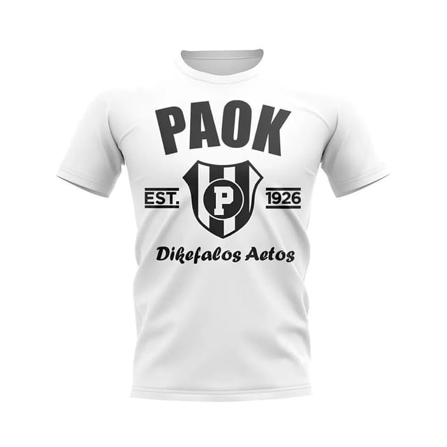 PAOK Salonika PAOK Salonika Men's Personalised Established Football T-Shirt White in Blue - 2