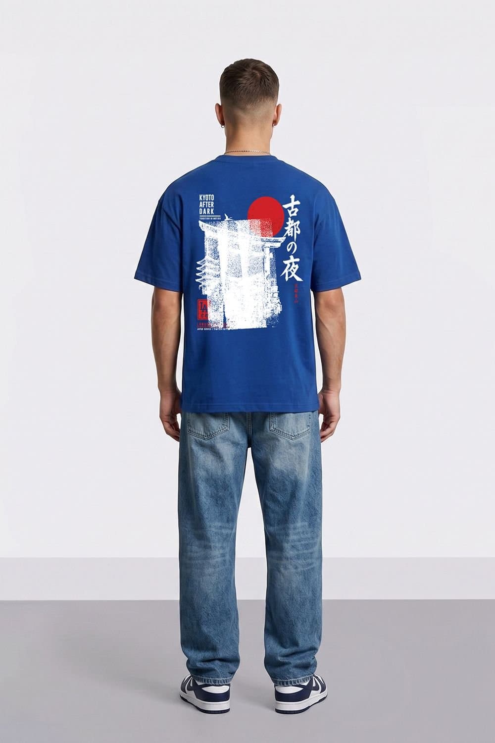 LONDON ATTITUDE LONDON ATTITUDE Men's Kyoto After Dark Oversized Heavyweight Japanese Graphic T-Shirt in Royal