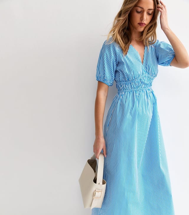 New Look Women's Blue Striped Ruched Detail Midi Dress New Look - 3