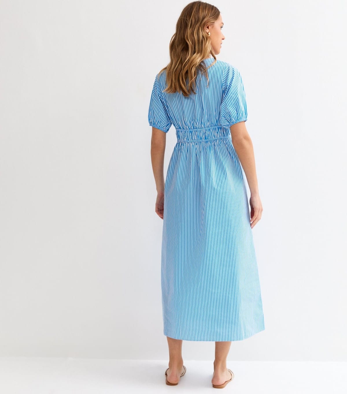 New Look Women's Blue Striped Ruched Detail Midi Dress New Look - 4