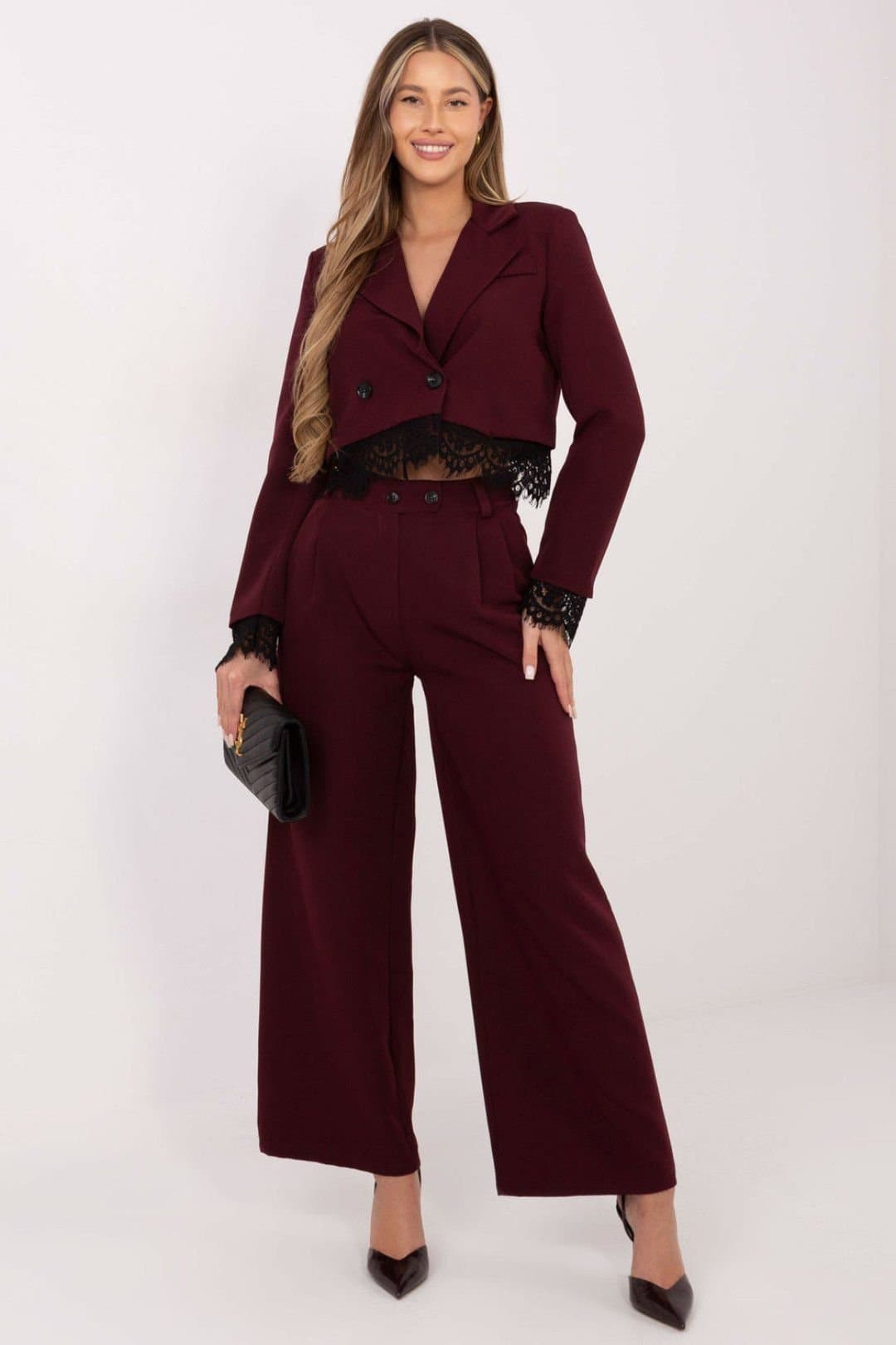 Love Lace Love Lace Red Polyester/Elastane High Waist Wide Leg Trousers