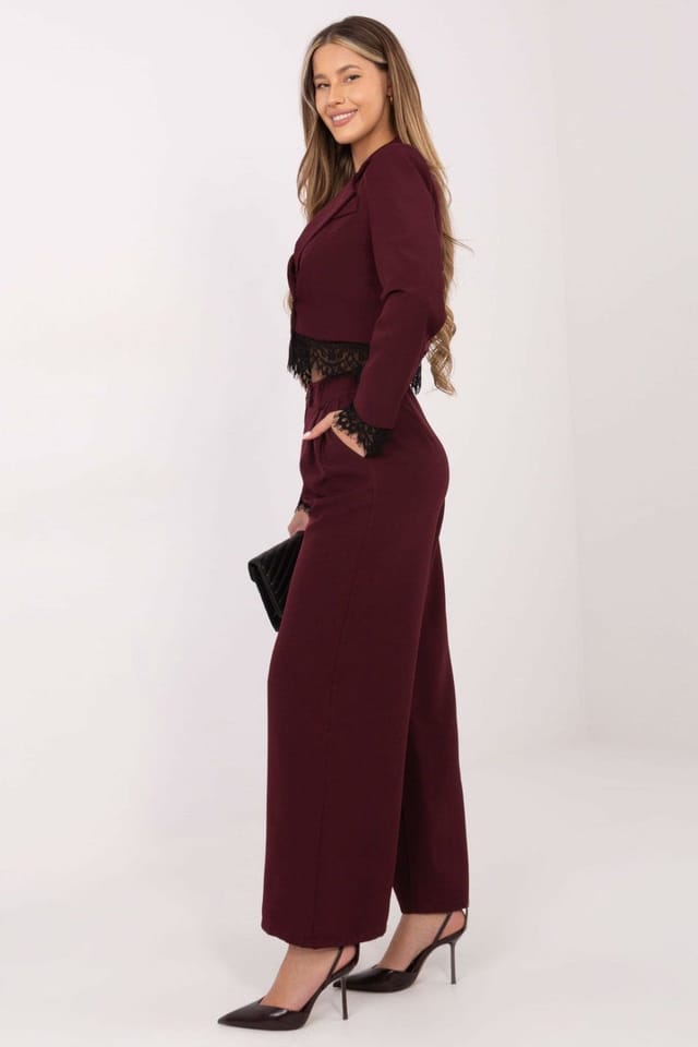 Love Lace Love Lace Women's Elegant High Waist Wide Leg Trousers in Red - 2