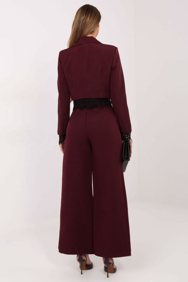 Love Lace Love Lace Women's Elegant High Waist Wide Leg Trousers in Red - 3