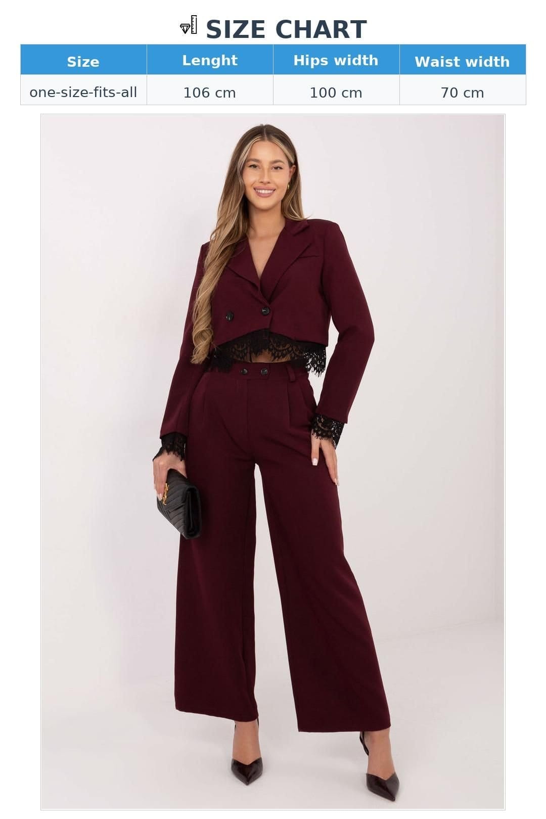 Love Lace Love Lace Women's Elegant High Waist Wide Leg Trousers in Red - 4