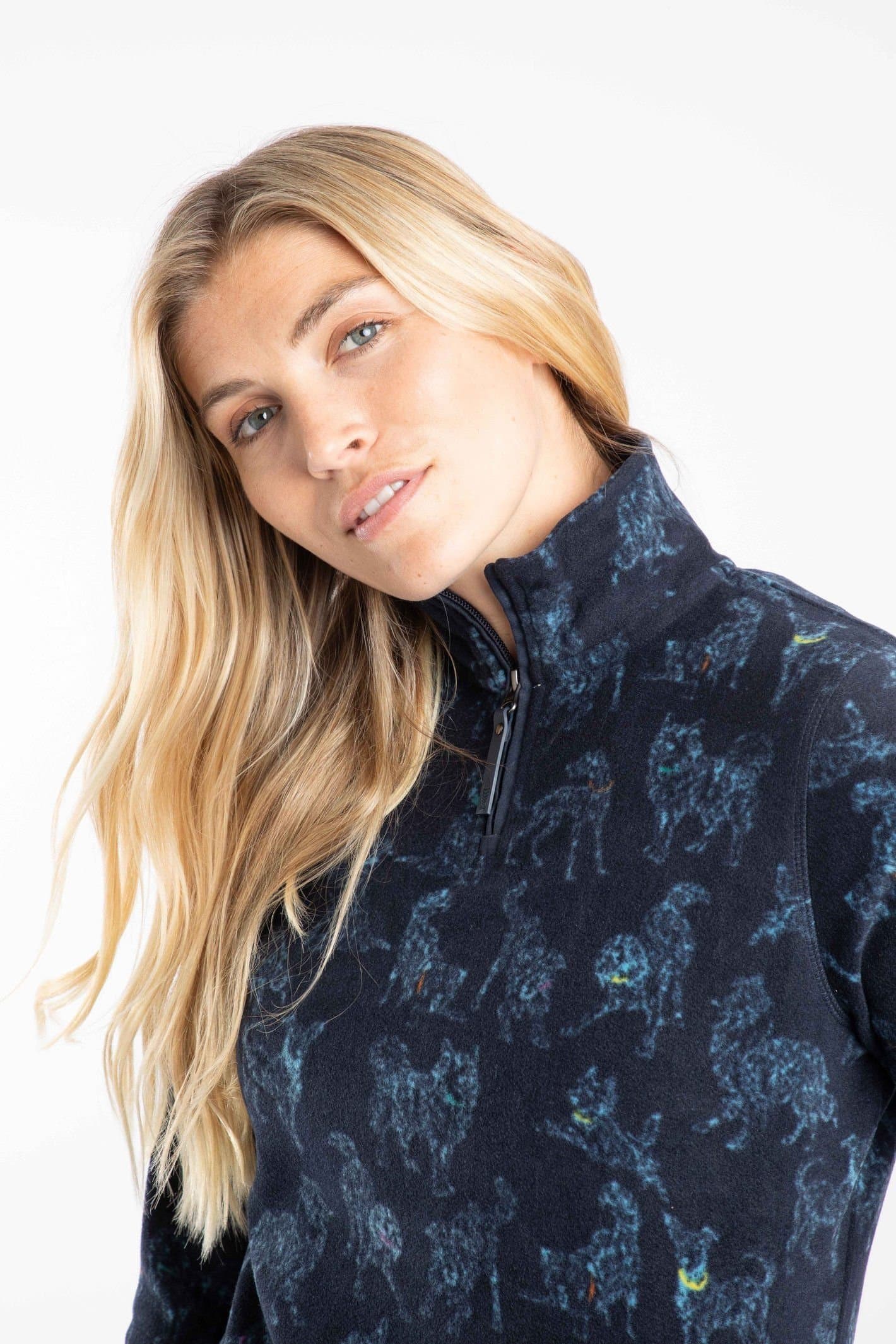 Weird Fish Weird Fish Women's Reena 1/4 Zip Printed Microfleece in Baby Blue
