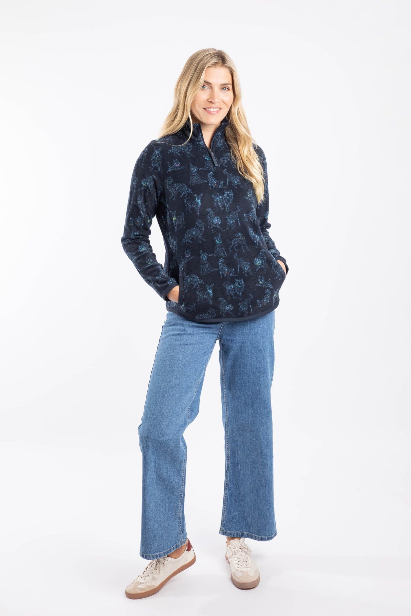 Weird Fish Weird Fish Women's Reena 1/4 Zip Printed Microfleece in Baby Blue - 4