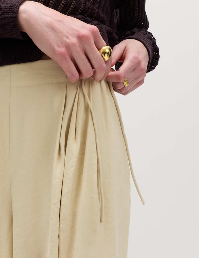 Marks & Spencer M&S Pleated Tie Side Wide Leg Trousers Biscuit - 2