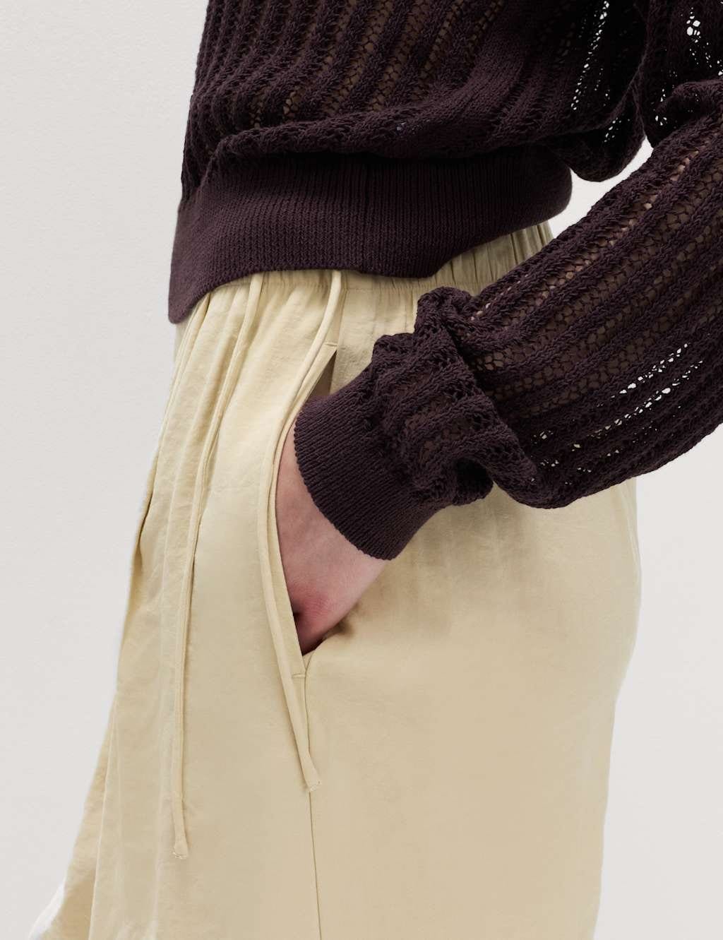 Marks & Spencer M&S Pleated Tie Side Wide Leg Trousers Biscuit - 4
