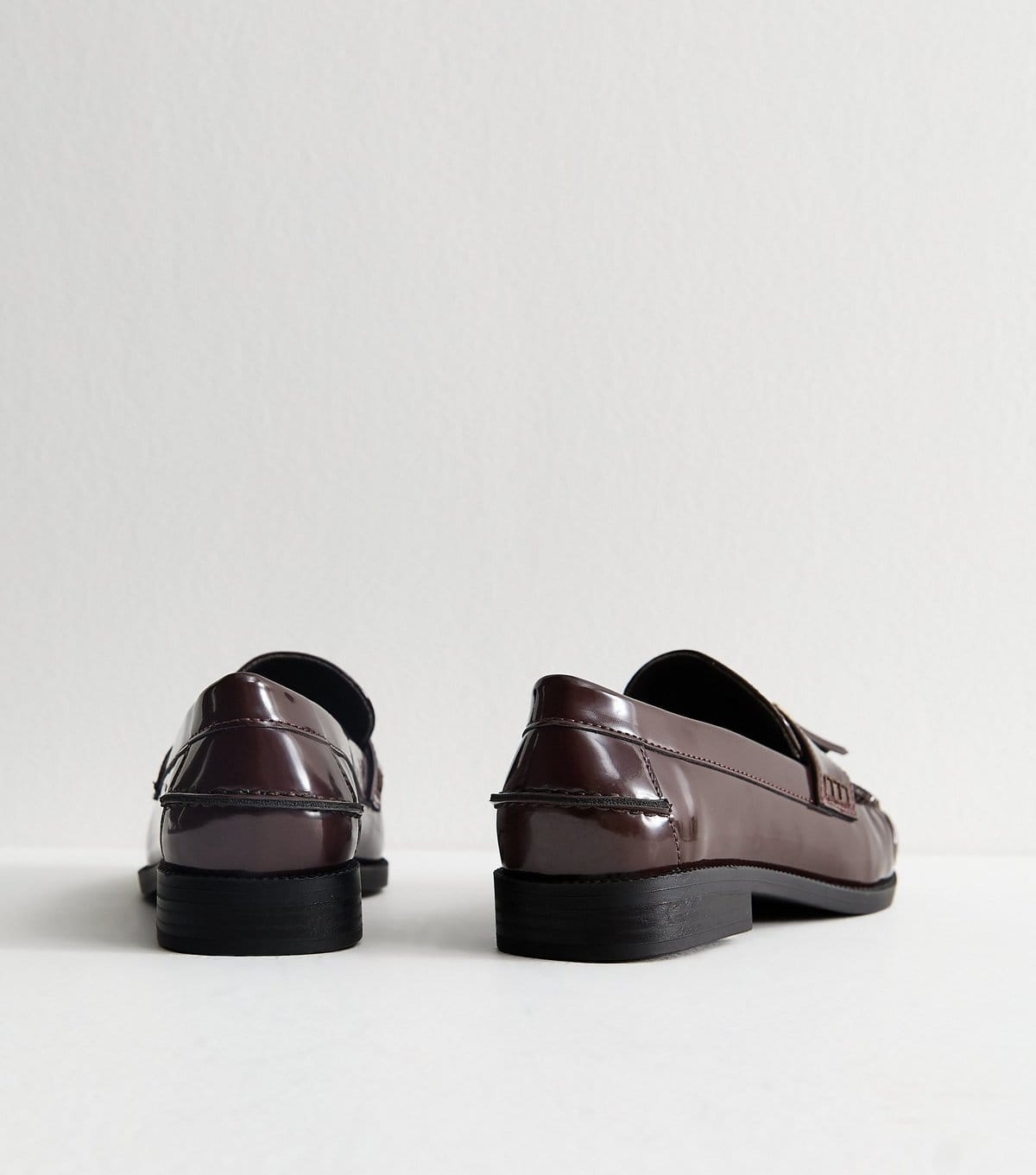 New Look Women's Wide Fit Dark Burgundy Patent Faux Leather Tassel Detail Loafers Vegan New Look - 4
