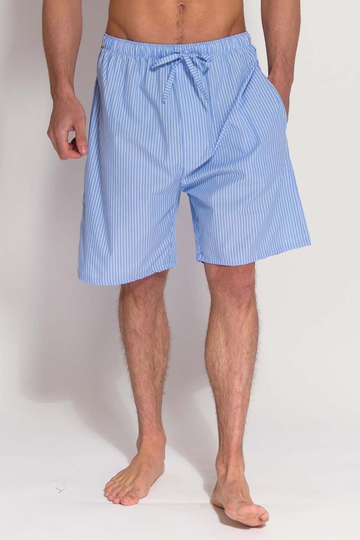 British Boxers British Boxers Men's "Sky Blue & White" Stripe Crisp Cotton Sleep Shorts in Light Blue