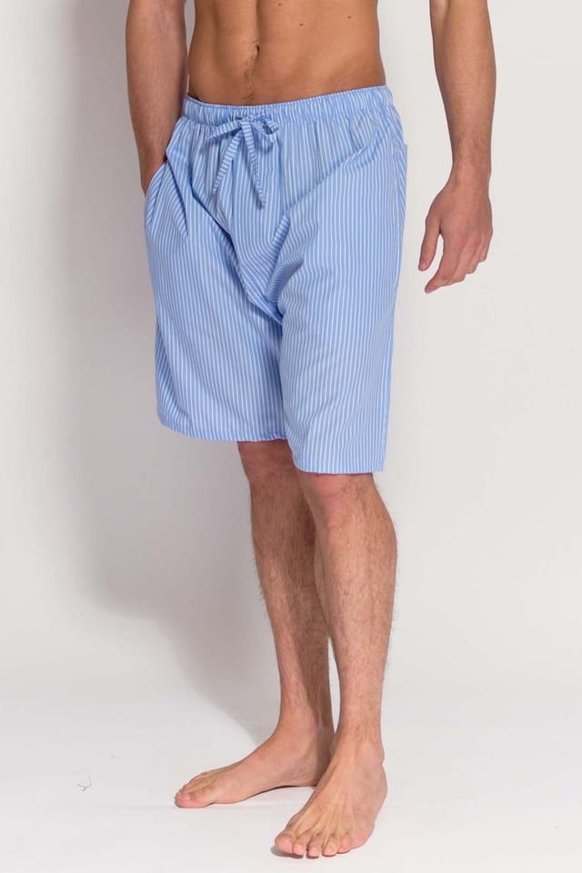British Boxers British Boxers Men's "Sky Blue & White" Stripe Crisp Cotton Sleep Shorts in Light Blue - 2