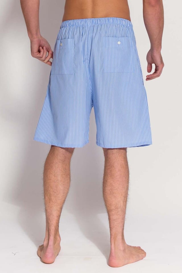 British Boxers British Boxers Men's "Sky Blue & White" Stripe Crisp Cotton Sleep Shorts in Light Blue - 3