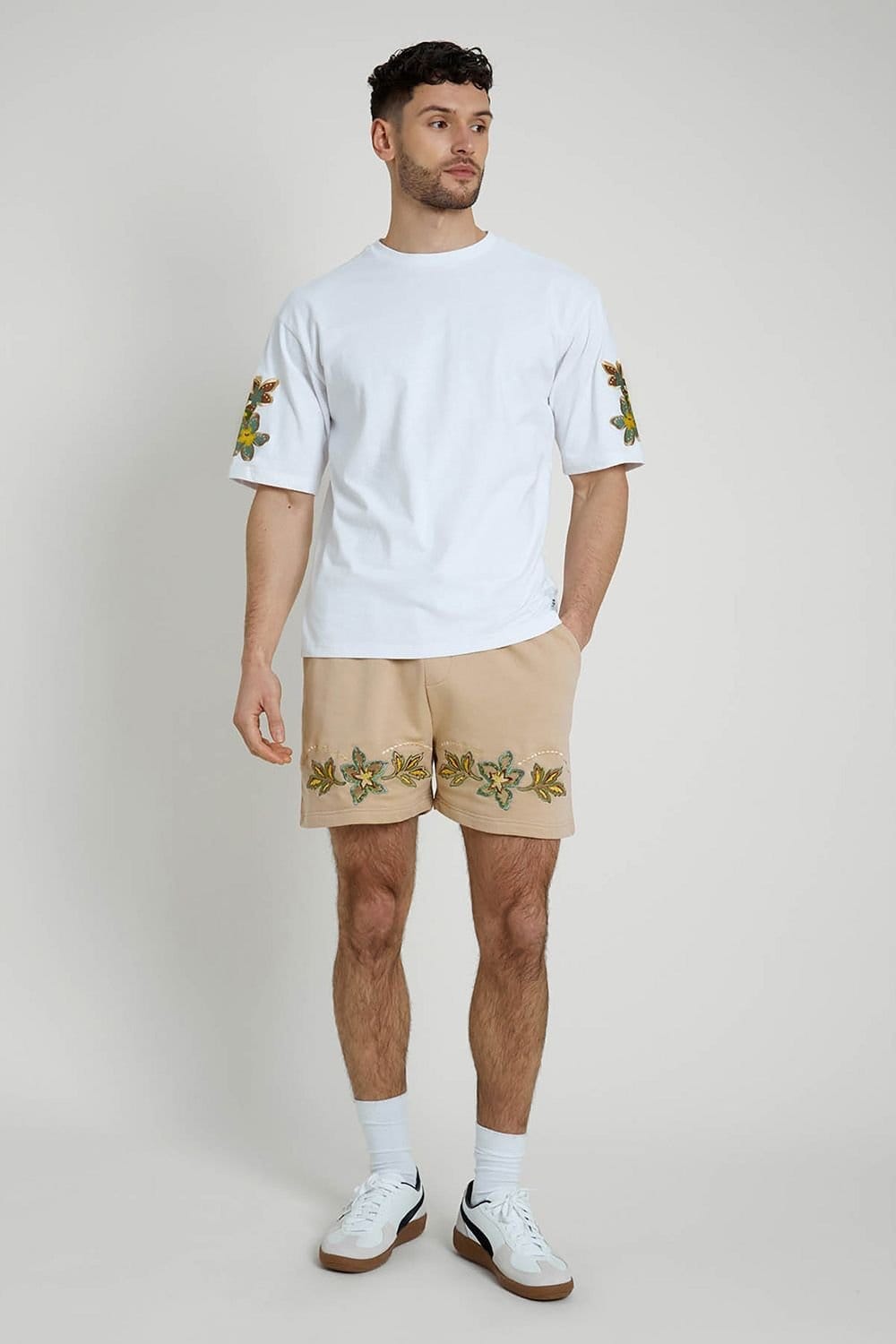 Native Youth Native Youth Men's Cotton Floral Embroidered Crew Neck Short Sleeve T-Shirt in White - 4