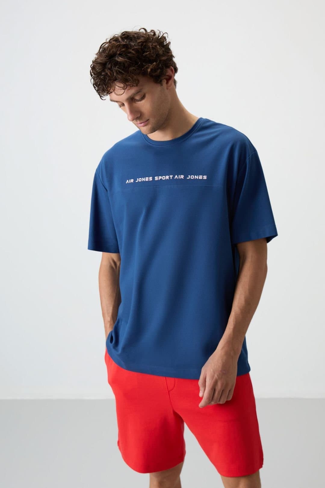 Tommy Life Tommy Life Men's Oversized Crew Neck Printed T-Shirt in Blue