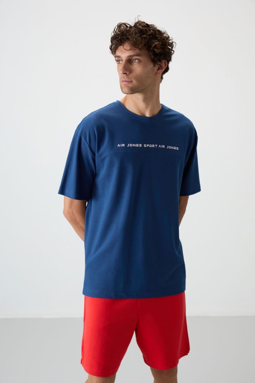 Tommy Life Tommy Life Men's Oversized Crew Neck Printed T-Shirt in Blue - 4