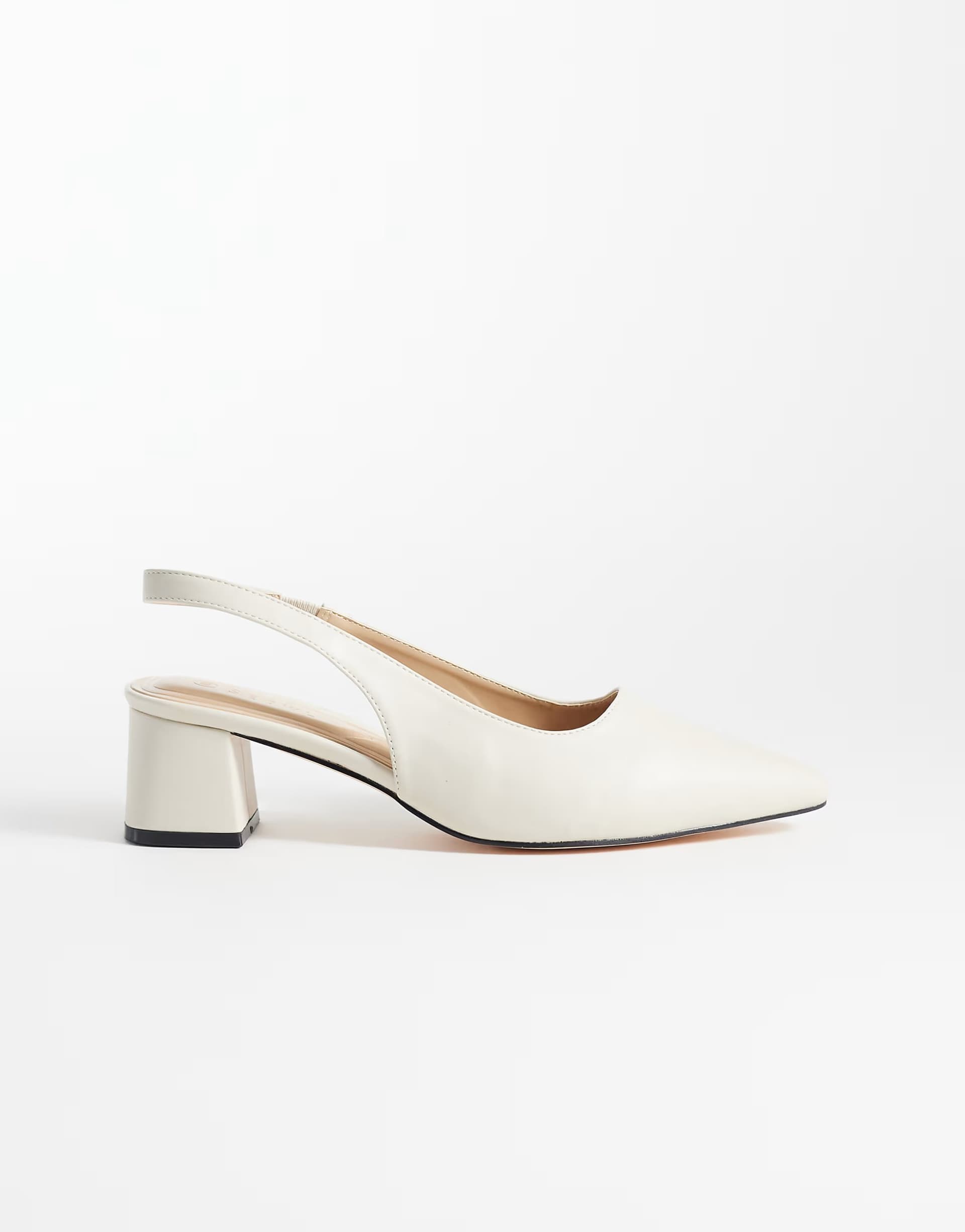ASOS SEQWL Wide Fit Sorrento sling back low block heeled sandals in cream