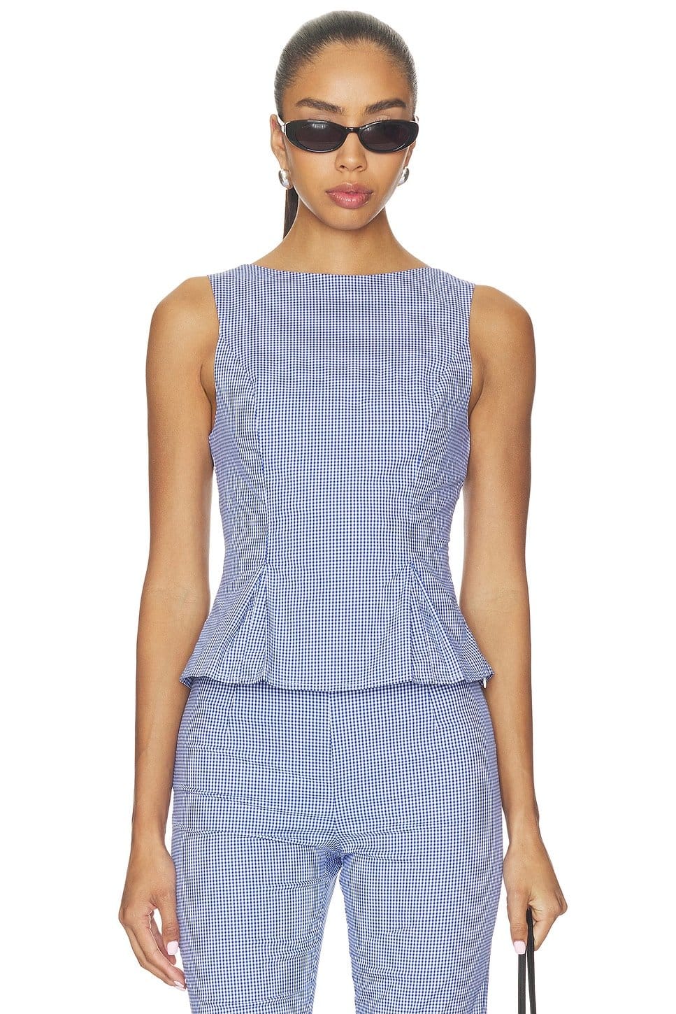 Revolve Blue Gingham Peplum Top