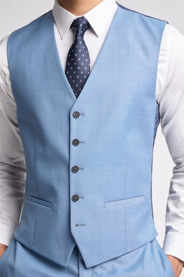 Ted Baker Ted Baker Men's Single Breasted Five Button Slim Fit Waistcoat in Baby Blue - 3