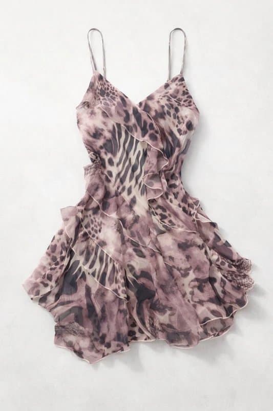 ASOS Design Asos Design Purple Animal Print Ruffle Mini Dress NWT Size S UK 8-10 Y2K Floaty