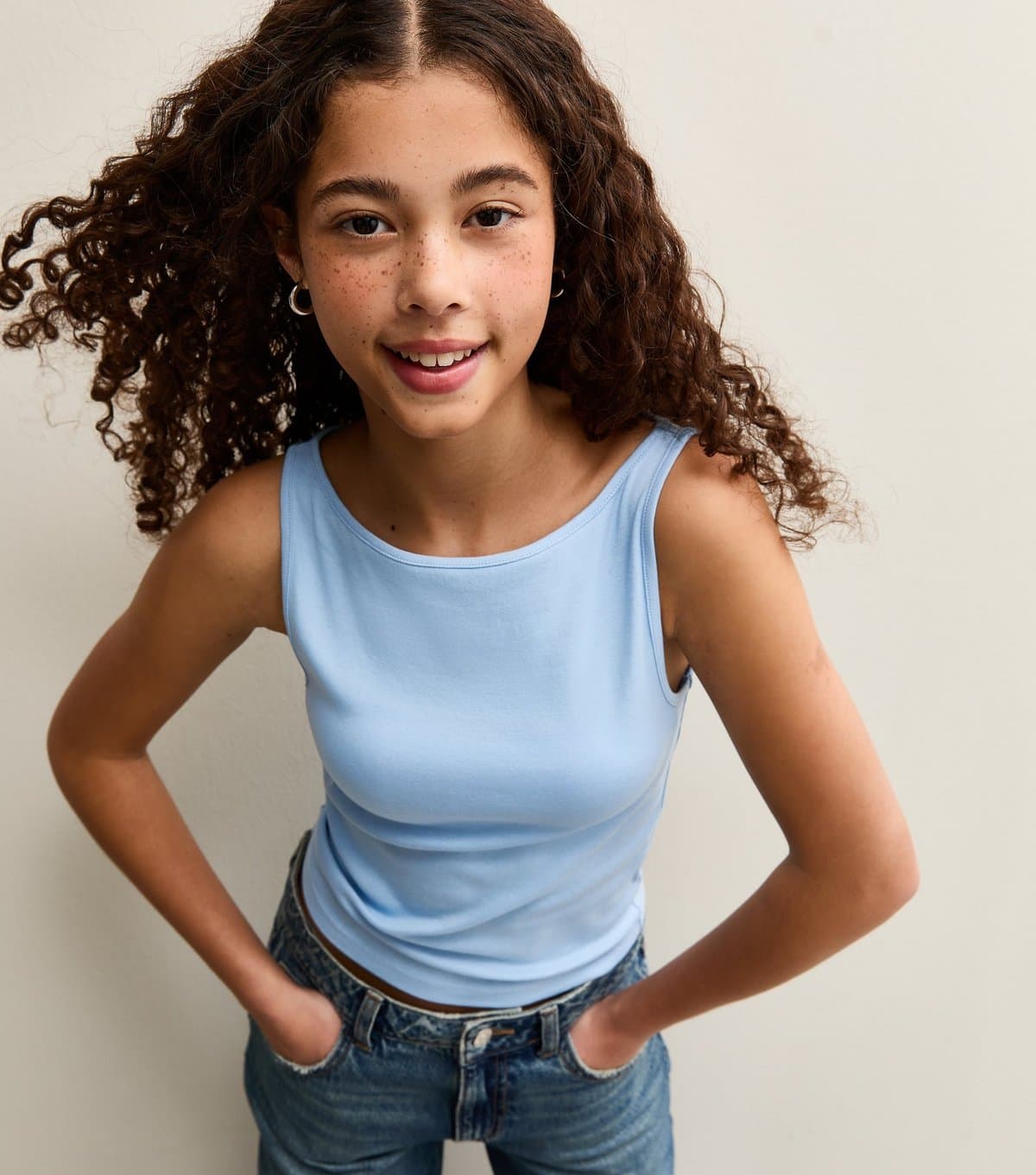 New Look Girls' Blue Stretch Cotton Tank Top New Look