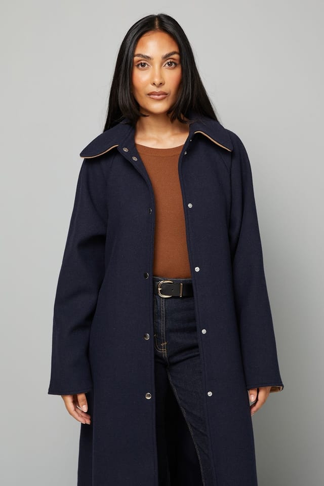 Wallis Wallis Women's Petite Wool Blend Belted Longline Coat in Navy - 2