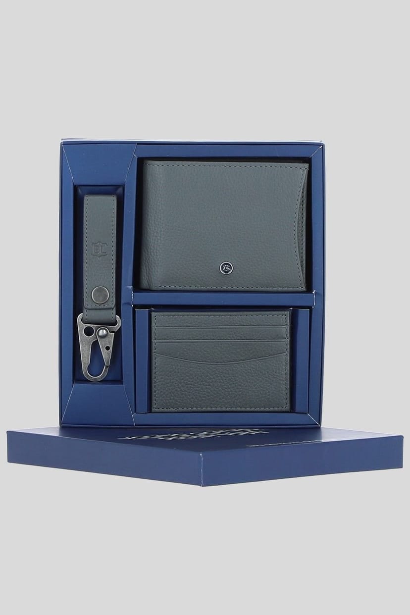 Brampton London Brampton London Men's 'Zeus' Real Leather Gift Set in Grey - 1