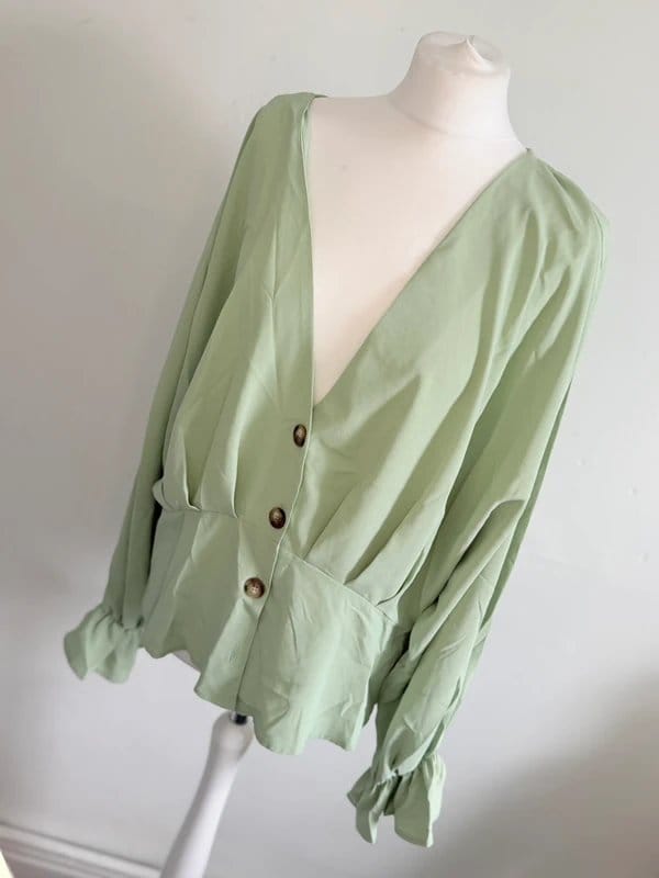 ASOS Sage Green Button Long Sleeve Shirt Top