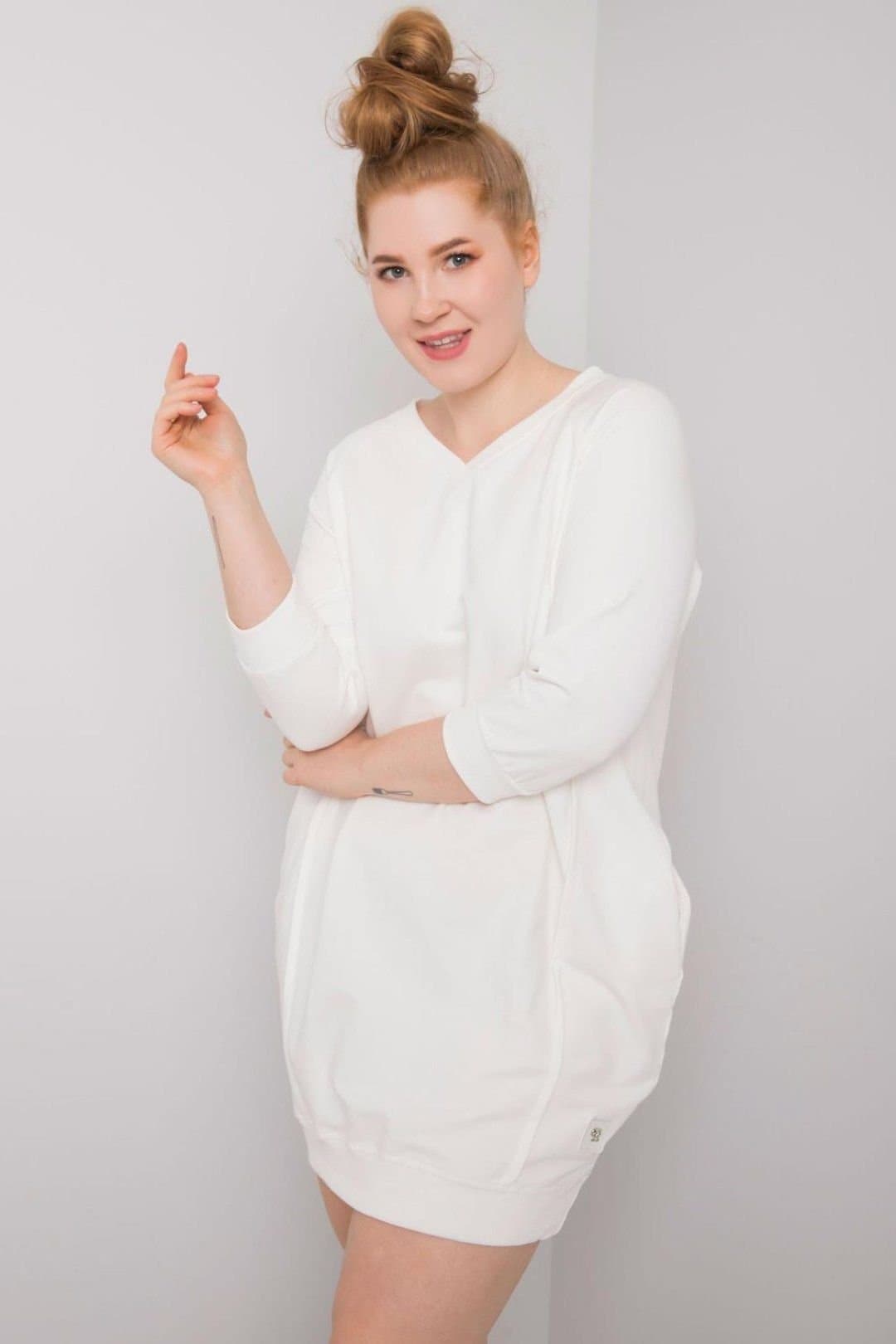 Love Lace Love Lace Women's Plus Size Ecru Dress With Pockets 3/4 in White