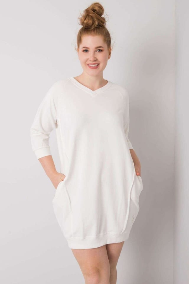 Love Lace Love Lace Women's Plus Size Ecru Dress With Pockets 3/4 in White - 2