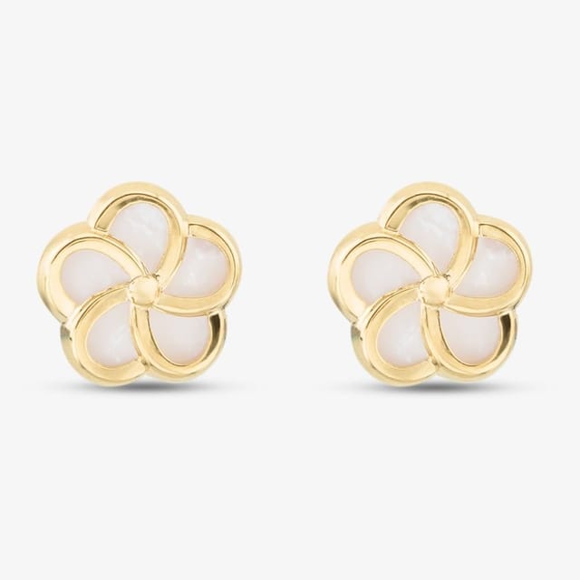 T.H.Baker T.H.Baker Women's 9ct Yellow Gold Mother of Pearl Flower Stud Earrings 1.59.0839 - 2