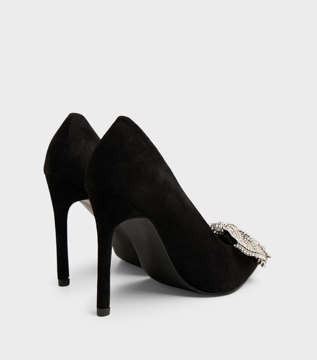 Public Desire Women's Black Vermillion Faux Suede Embellished Bow Pumps Public Desire New Look - 3