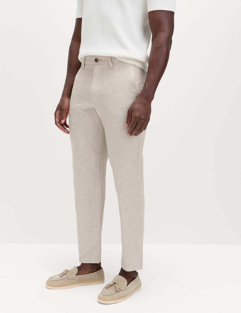 Marks & Spencer M&S Regular Fit Linen Blend Chinos Mocha