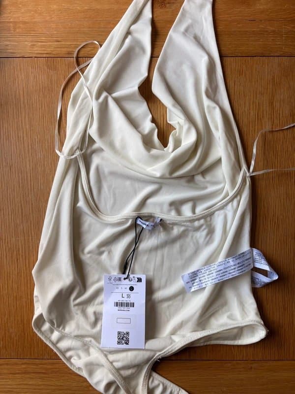 Bershka Bershka cream halter neck open back bodysuit
