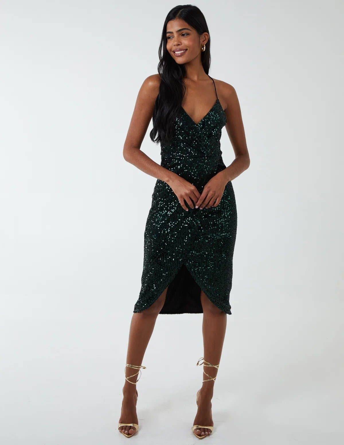 Blue Vanilla Sequin Wrap Pleated Cami Dress