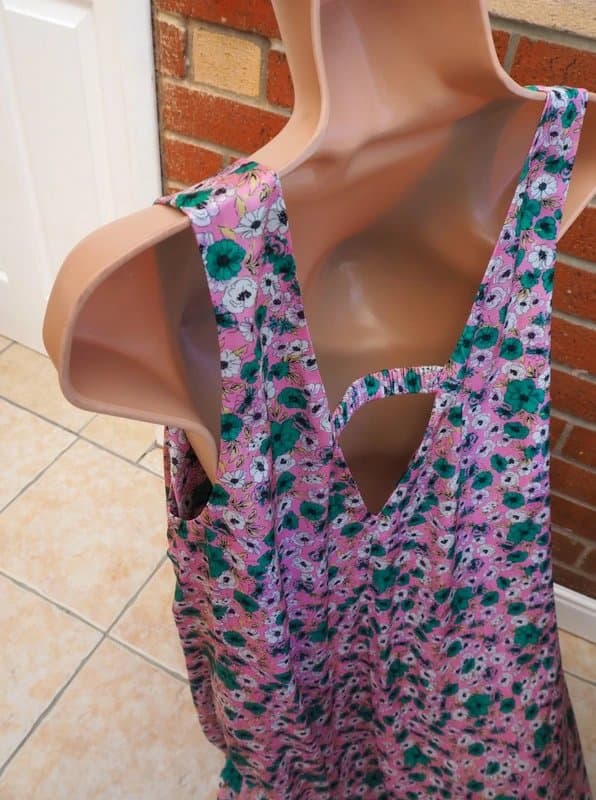 Next Next pink green floral satin v neck sleeveless smock slip skater midi dress 14 16 L XL