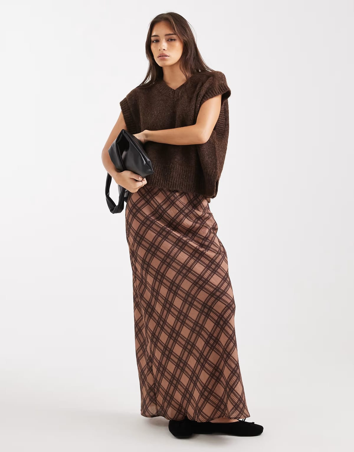 ASOS ASOS DESIGN satin midi skirt in check - 1