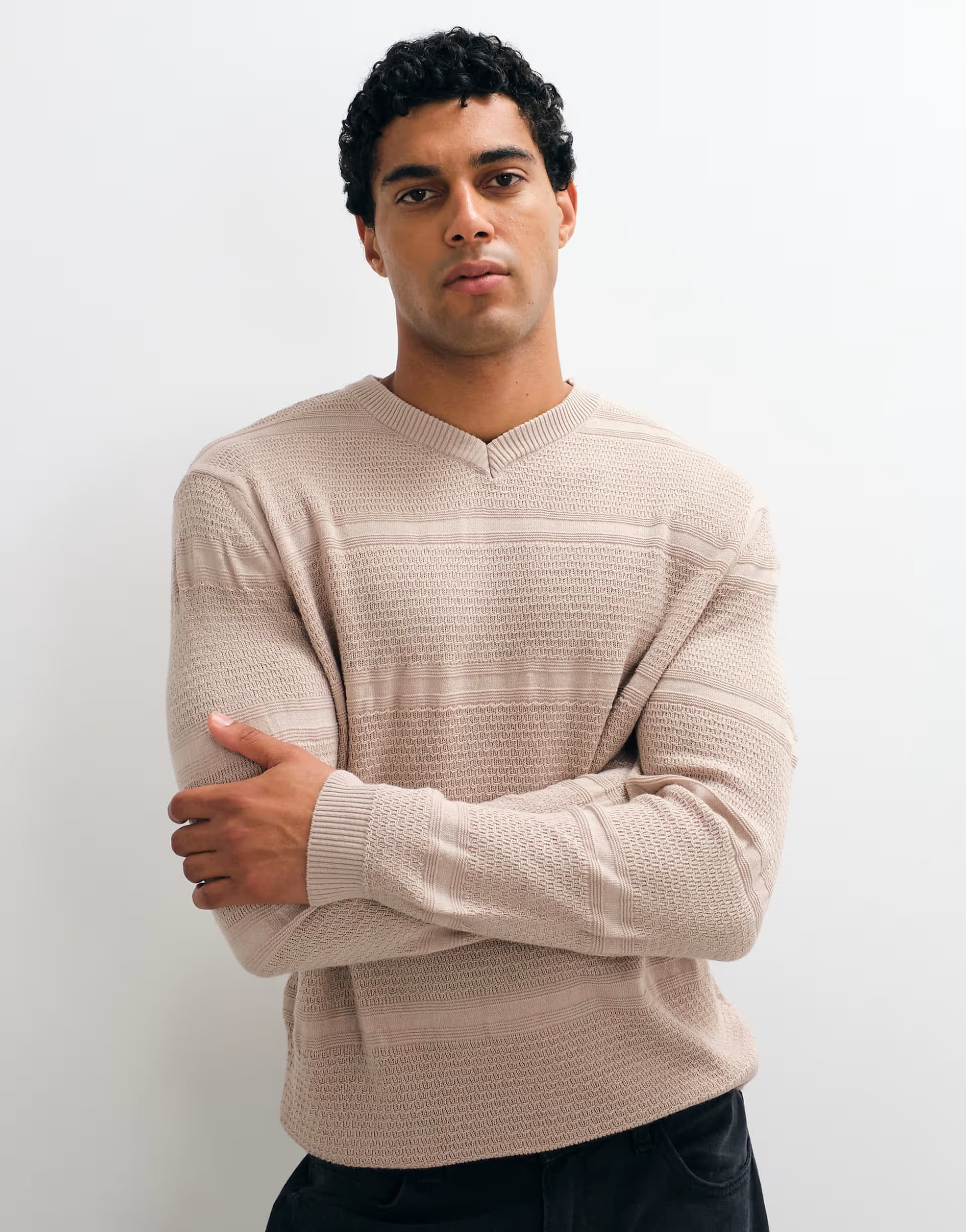 ASOS ASOS DESIGN oversized knitted v-neck jumper in beige