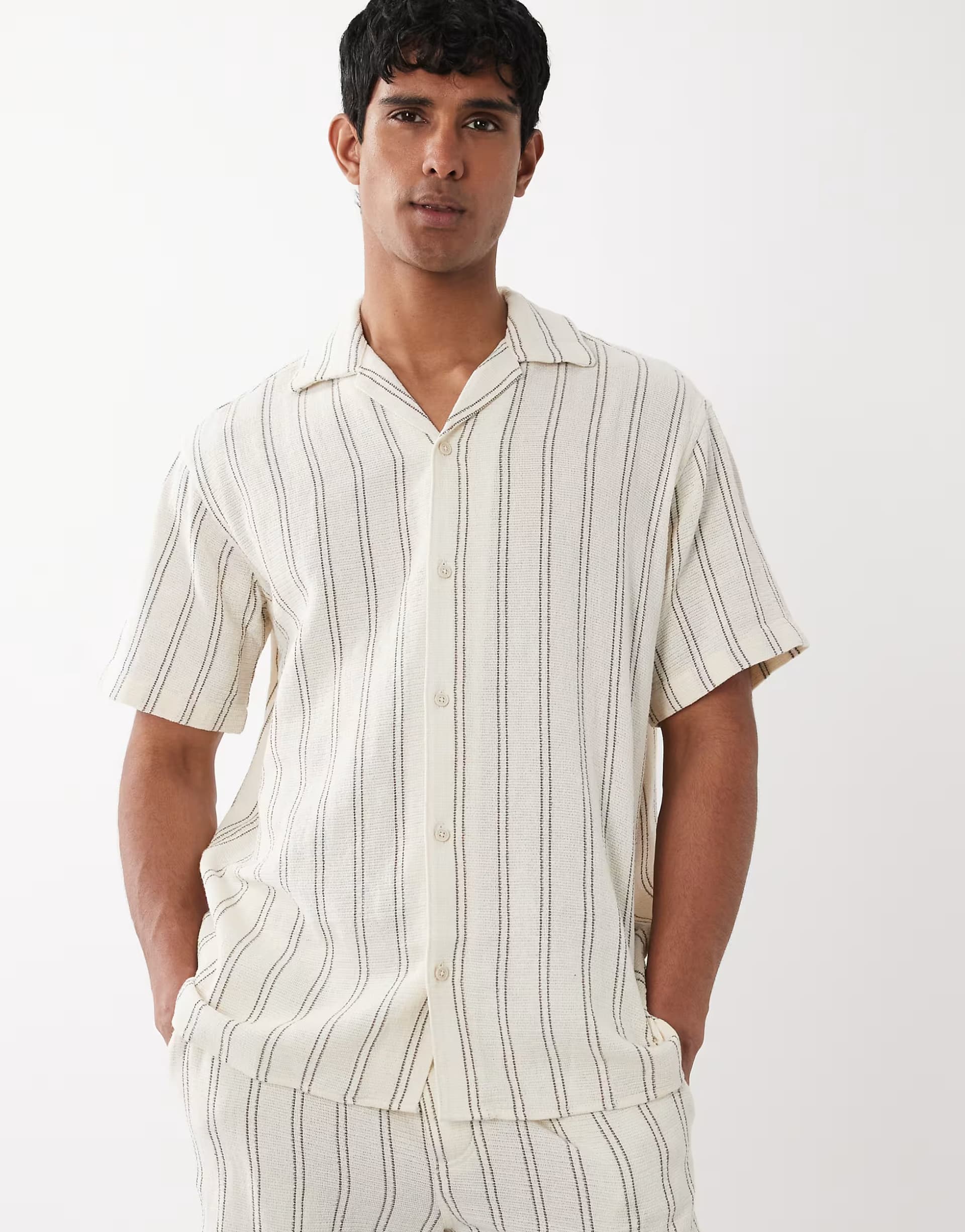 ASOS Jack & Jones co-ord stripe textured shirt in cream