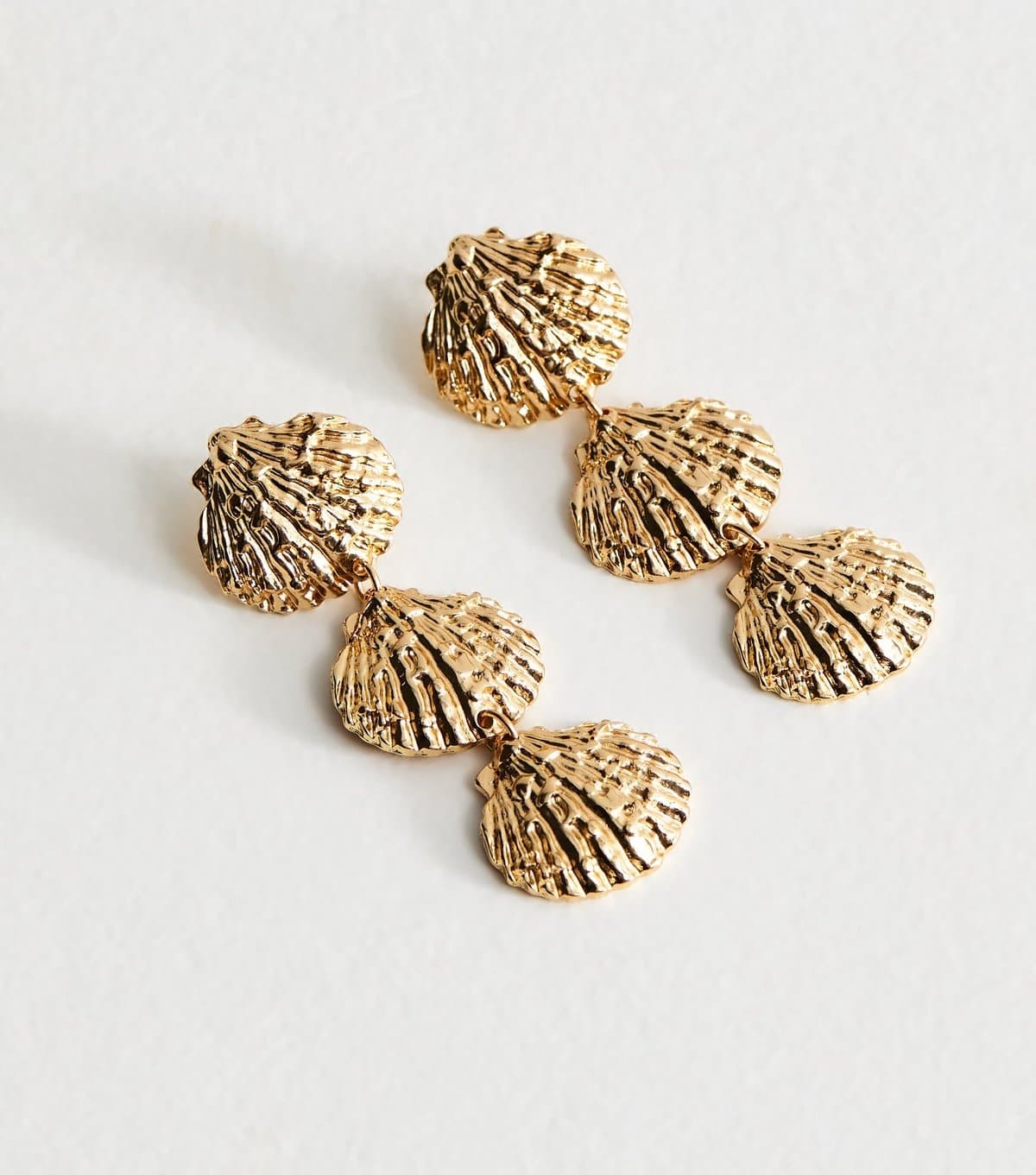 New Look Gold Tone Beaten Shell Drop Earrings New Look